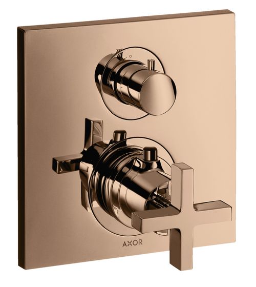 AXOR-HG-AXOR-Citterio-Thermostat-Unterputz-mit-Absperrventil-und-Kreuzgriff-Polished-Red-Gold-39705300 gallery number 1